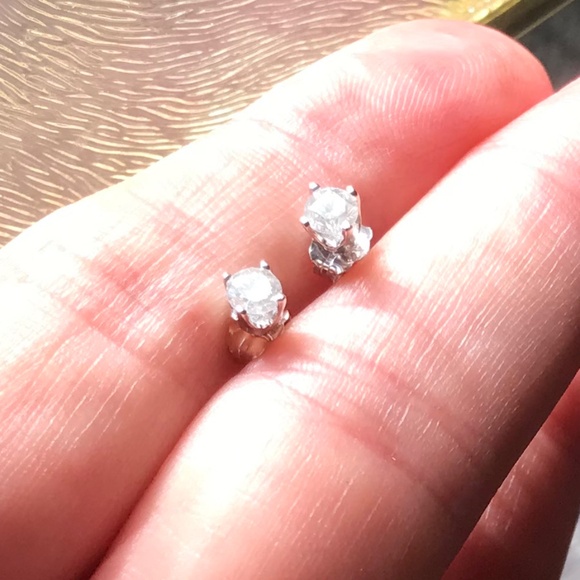 Solid 14K White Gold & Genuine Diamond Stud Earrings - Picture 11 of 11